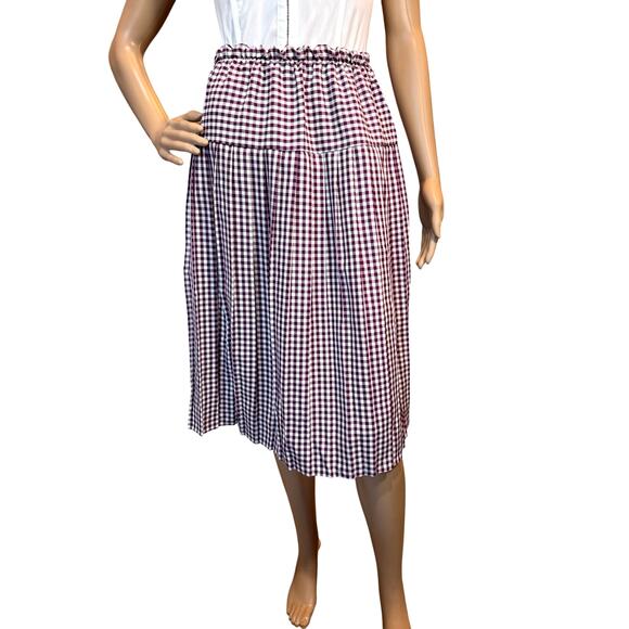 VTG Purple Gingham Tiered Midi Skirt Small Cottagecore Coastal Grandma Peasant - Picture 3 of 9